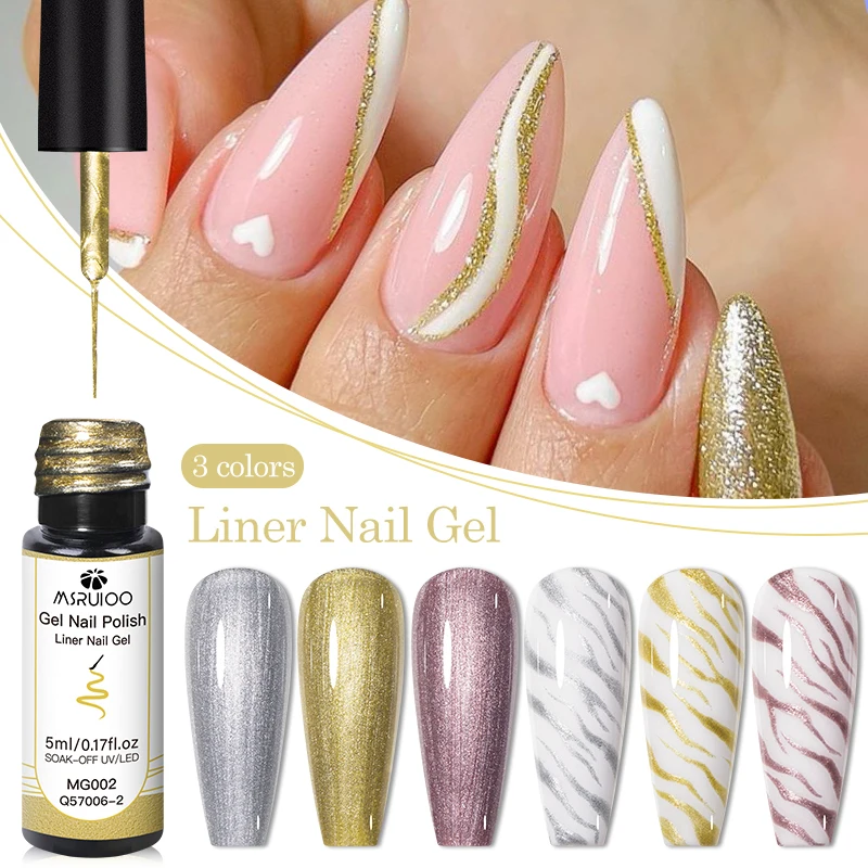 

5ml MSRUIOO Metallic Painting Gel,Golden Silver Painted Gel Nail Polish 3D Metal Painting Gel Drawing Nail Gel Glossy Varnish