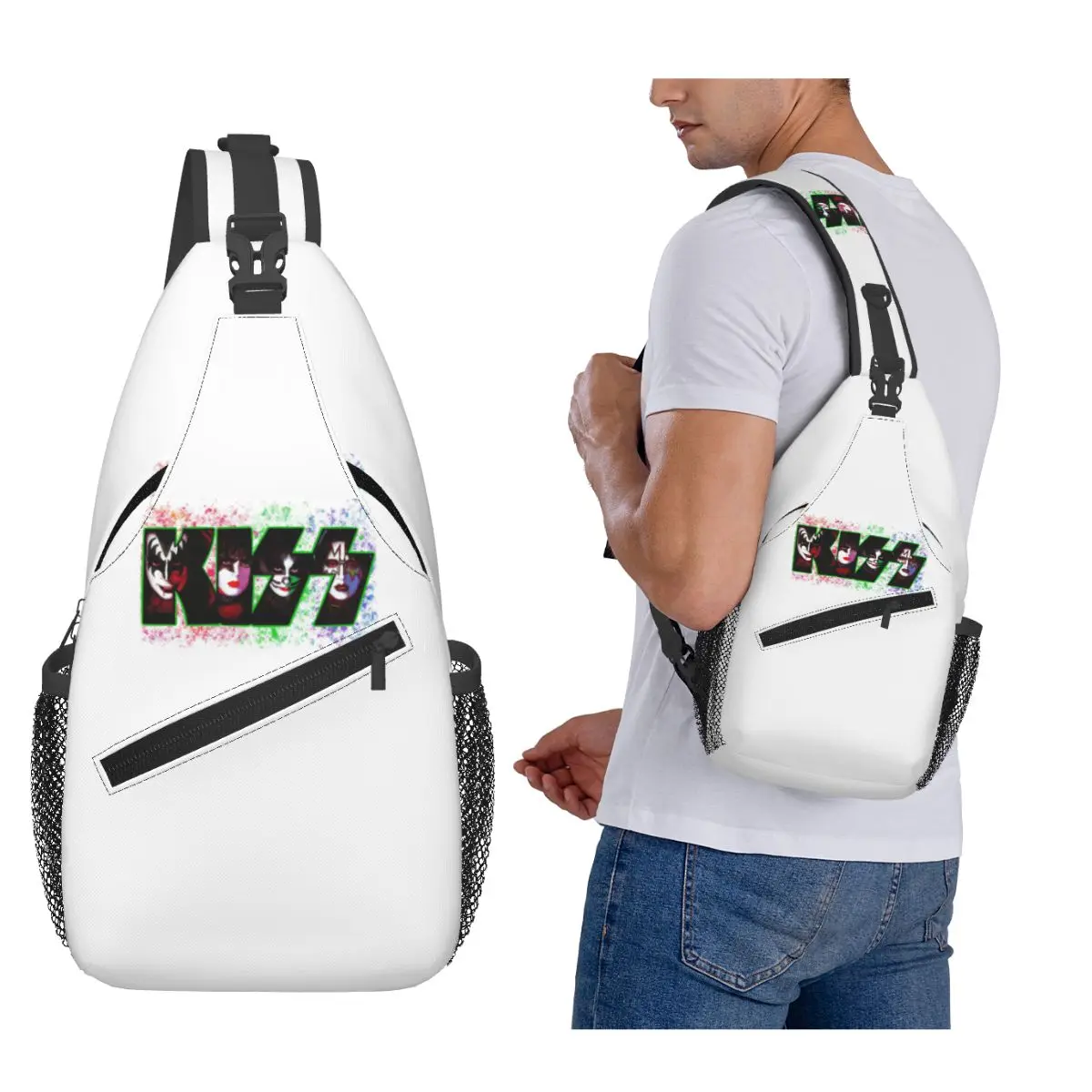 

Heavy Metal Rock Music Band Kiss Chest Bag Men Sling Crossbody Backpack Chest Bag Traveling Hiking Daypack Shoulder Bag