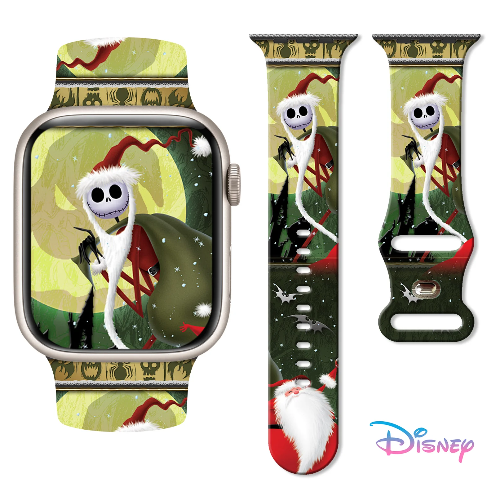 

Disney Christmas Jack & Sally Print Band for Apple Watch Series 11-7/SE, Soft Replaceable Silicone 46mm 45mm 44mm 42mm Watchband