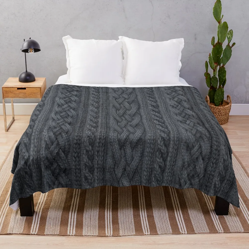 

Charcoal Cable Knit Throw Blanket Knitted Plaid