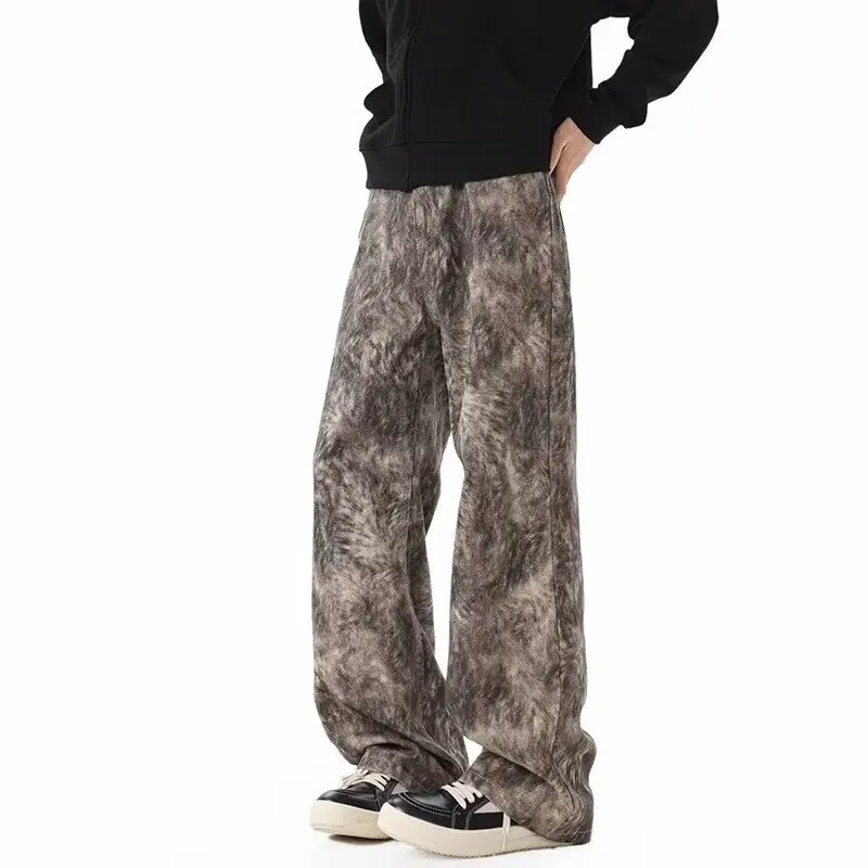 

Jeans Men's American Retro Design Niche Pants High Street Vibe Trendy Brand Straight Trousers 2000 Y2k Clothes Man Jackets Top