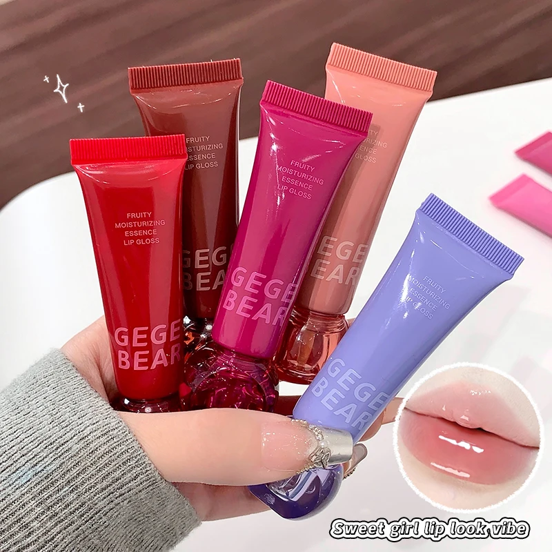 Gege Bear Fruity Moisturizing Lip Gloss Hydrating Plumping Lip Balm Long Lasting Mirror Lip Tint Reduce Lip Lines Glossy Lip Mak