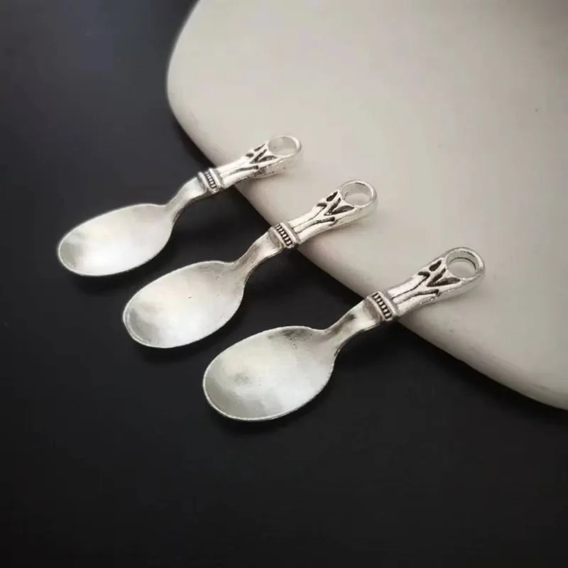 25PCS Alloy Retro Silver Plated Spoon Charms Pendants 12x41mm