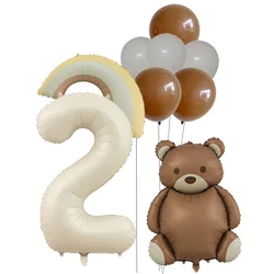 10pcs Cream Number Bear Rainbow Foil Balloons Happy Birthday Party Decorations Kids Girl Boy 1 2 3 4 5 6 7 8 9 Year Old Supplies