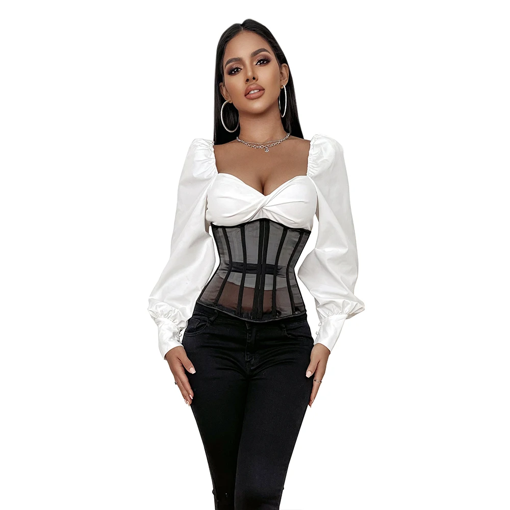 Mesh Net Transperant Corset Gothic Underbust Cupless Bustier Waist Slimming Corselet Korsett See Through Korset