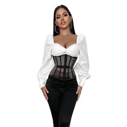 Espartilho Underbust gótico com malha Net, Veja Através Bustier, Cupless Bustier, Cintura Corselet Emagrecimento