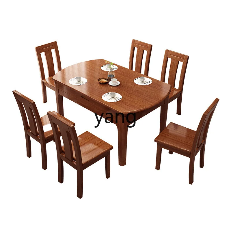 LH new Chinese-style all-walnut solid wood dining table and chair combination folding and retractable small apartment