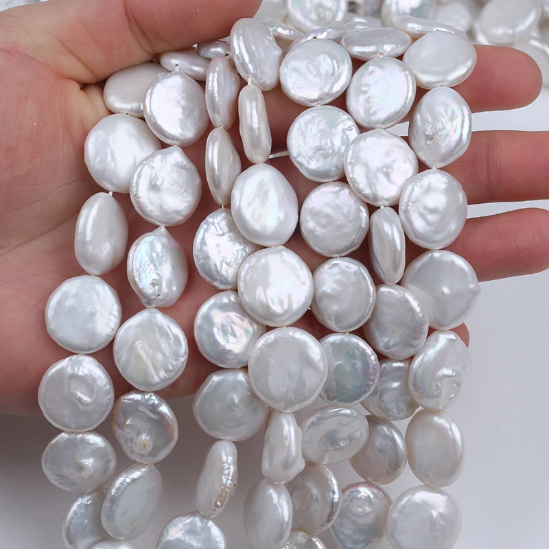 

16-18mm A Natural White Loose Real Freshwater Baroque Coin Pearl Beads Strand