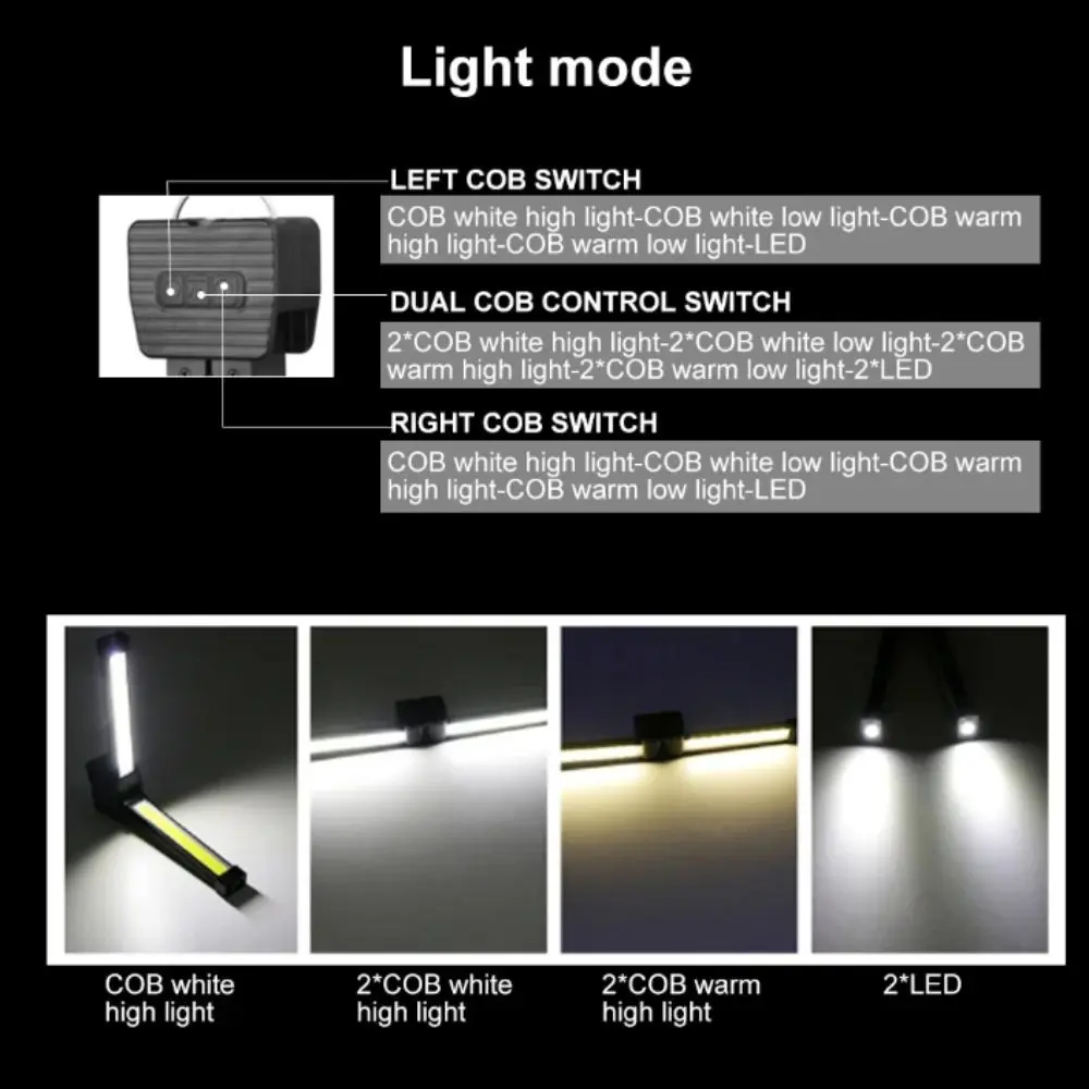 

Dimming Function Foldable Led Work Light Waterproof Design Adjustable Brightness Multifunction Flashlight Portable Size