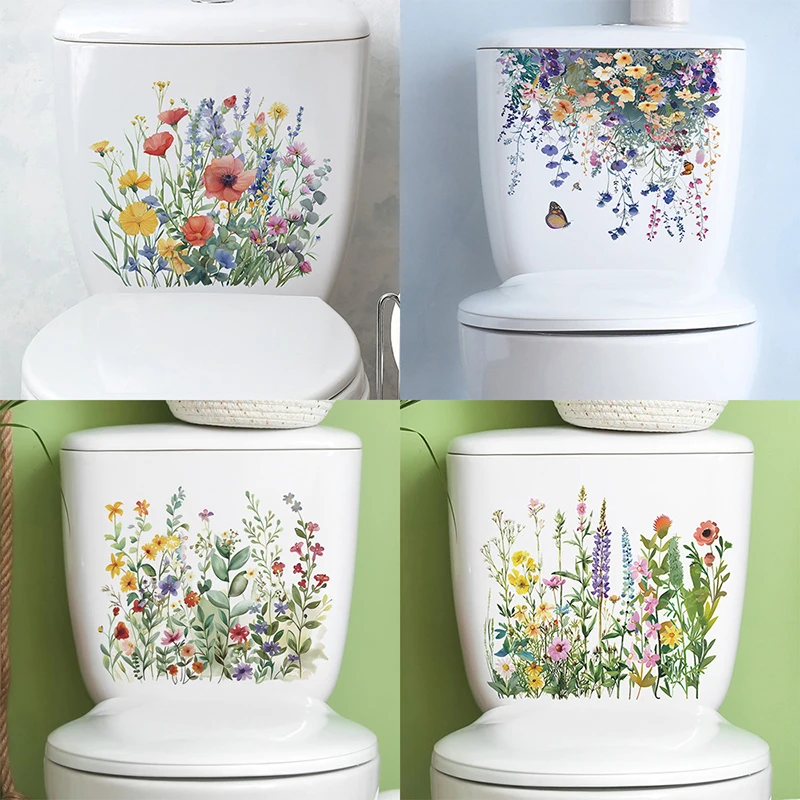 Various Green Plants Flowers Wall Sticker Bathroom Toilet Decor Decals Living Room Cabinet Home Decoration Self Adhesive Mural