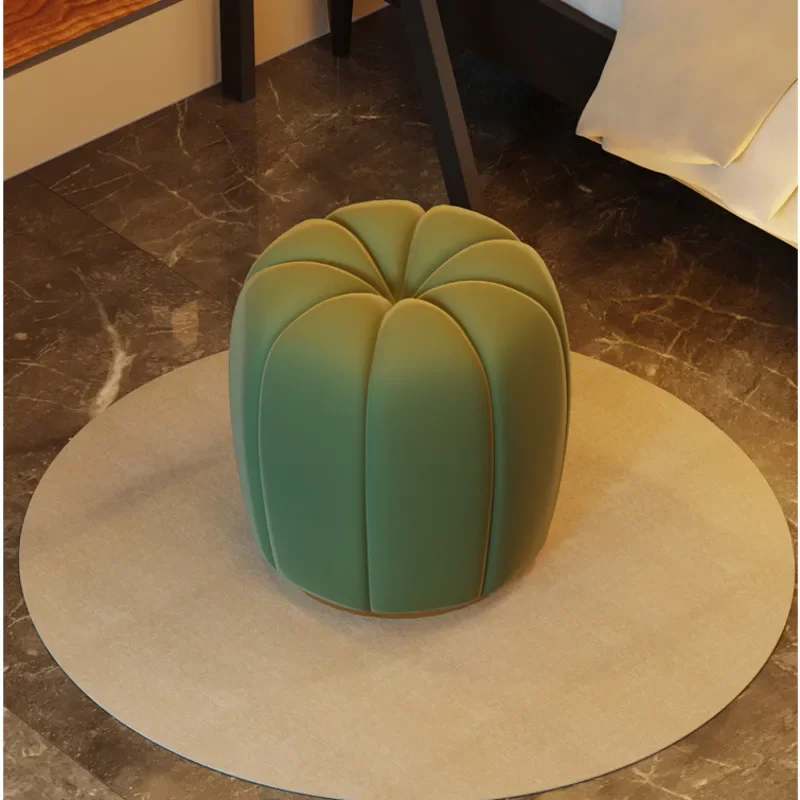 

Luxury Pumpkin Ottoman Stool Soft Upholstered Vanity Chair with Gold Base Modern Footrest for Living Room Bedroom Comfy