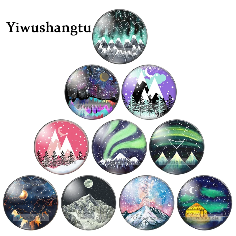 Fashion Mountain moon landscape Art paintings 12mm/18mm/20mm/25mm Round photo glass cabochon demo flat back Making findings