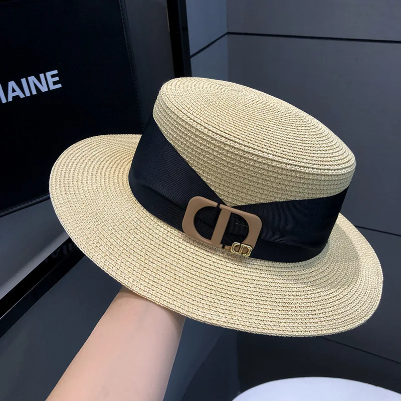 Summer Hats for Women\'s Fashionable and Casual Flat Top Straw Hat Outing Panama Beach Hat Chapeu Panama Feminino