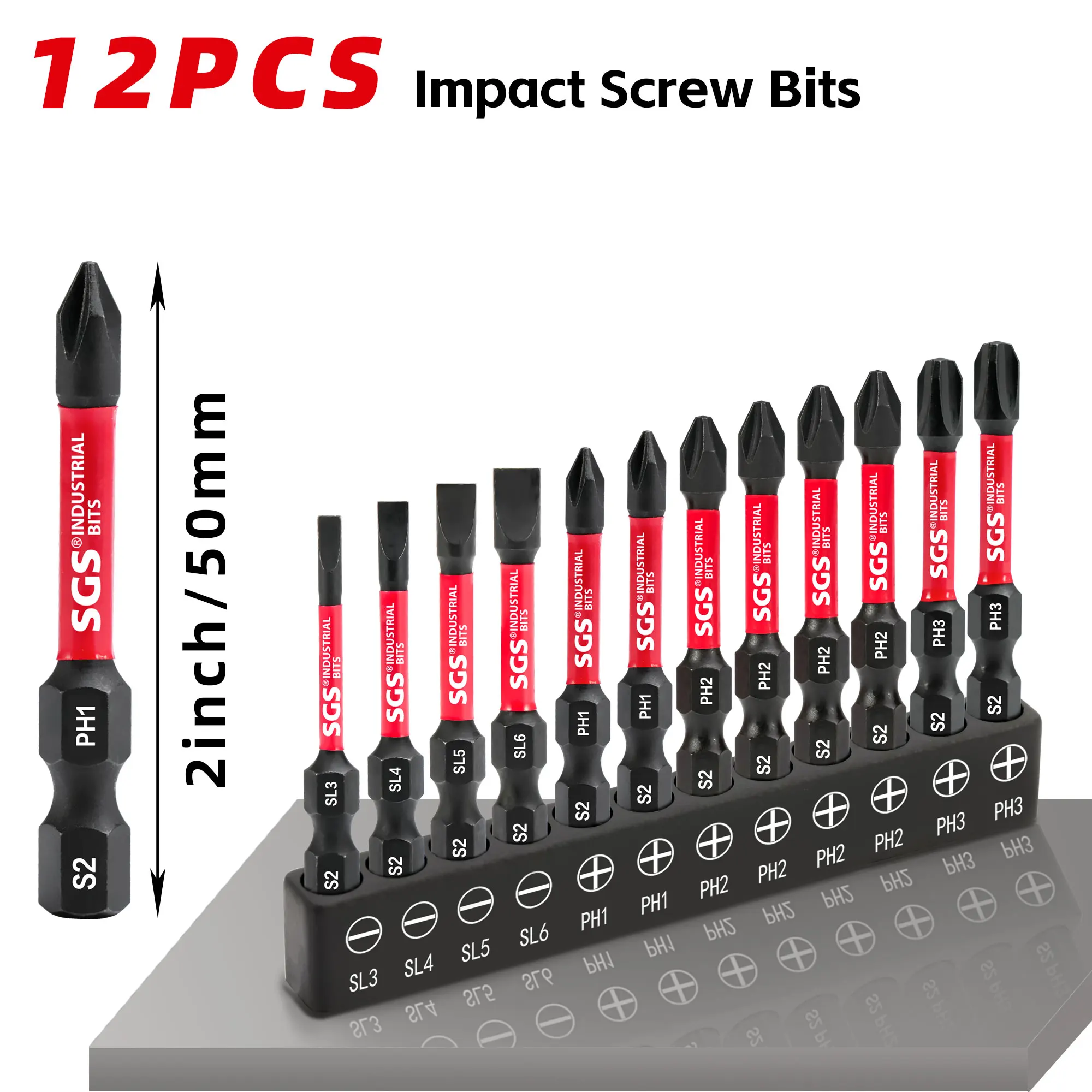 12-Piece Set of Strong Magnetic Impact Screwdriver Bits, Including Sl3/Sl4/Sl5/Sl6 Flathead, 2Xph1, 4Xph2, 2Xph3 Phillips, with Multi-Specification Bits and Strong Magnetic Design for Easy Screw Pickup, Comes with a Storage Base, Impact-Resistant and Wear-Resistant, Suitable for Impact Screwdrivers, Ideal for Multi-Scenario Screw Removal and Assembly, Such as Home Repairs and Industrial Assembly, Is a Practical Hardware Tool