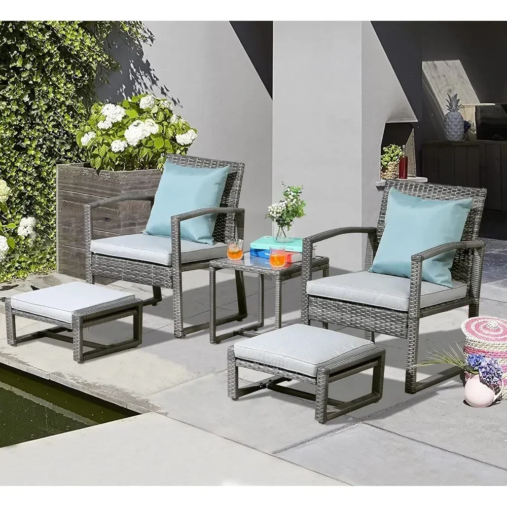 Outdoor Pátio Wicker Móveis Set, PE Rattan Cadeira e Otomano, All Weather Footstool Set, Mesa de café