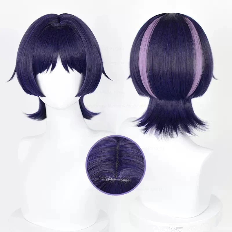 Genshin Impact Cosplay Wigs Scaramouche Kunikuzushi Blue Purple Black Heat Resistant Synthetic Hair Anime Cosplay Wig + Wig Cap