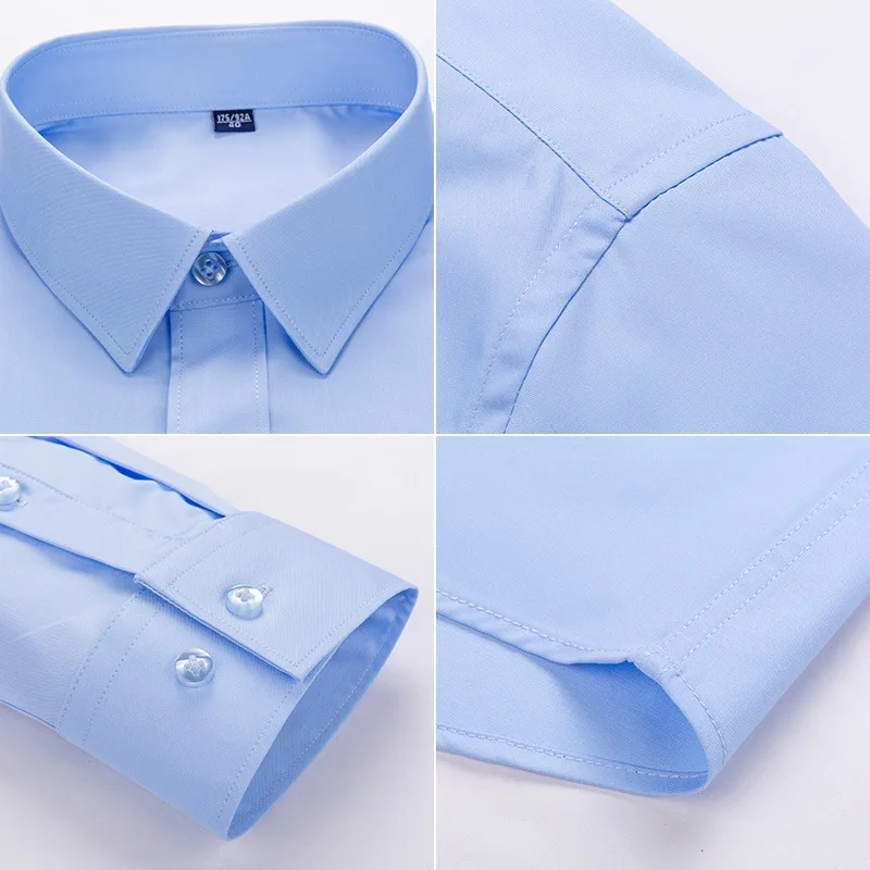 Camisa a cuadros de fibra de bambú 4XL 5XL 6XL 7XL 8XL, camisa informal de manga larga de negocios a rayas azules para hombres, ropa de calle, camisa ajustada para hombres