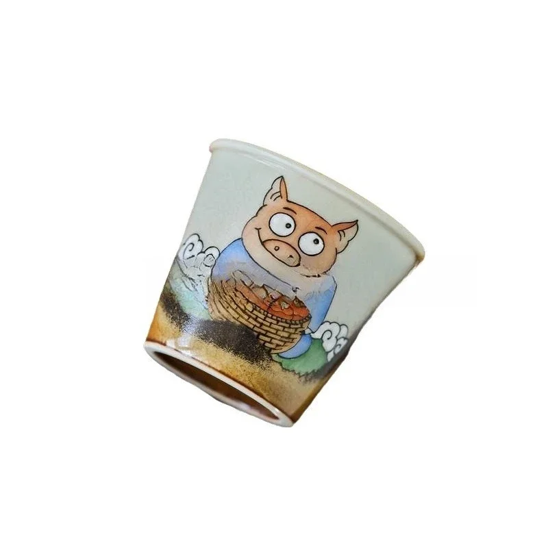 

Purely hand-painted zodiac pig teacup, master cup kiln-changed tea set, personal use