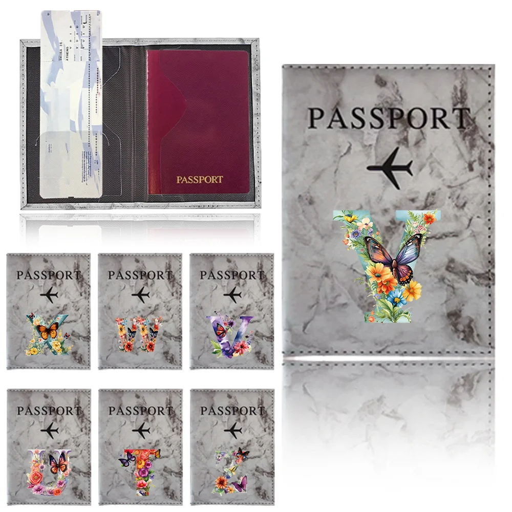 

Passport Cover Case Business Wallet Butterfly Letter Series Certificate Storage Bag Credit Card Passport Unisex Storage Holder