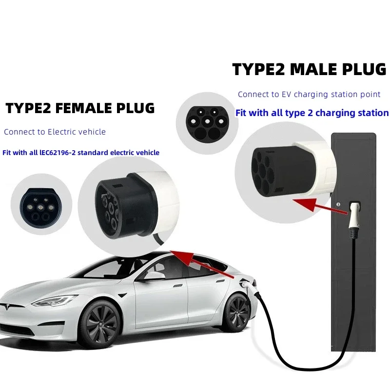 11KW و 22KW ثلاث مراحل محول للمركبات الكهربائية 16A 32A شاحن سيارات كهربائية نوع 2 ذكر التوصيل إلى أنثى IEC62196-2 محول