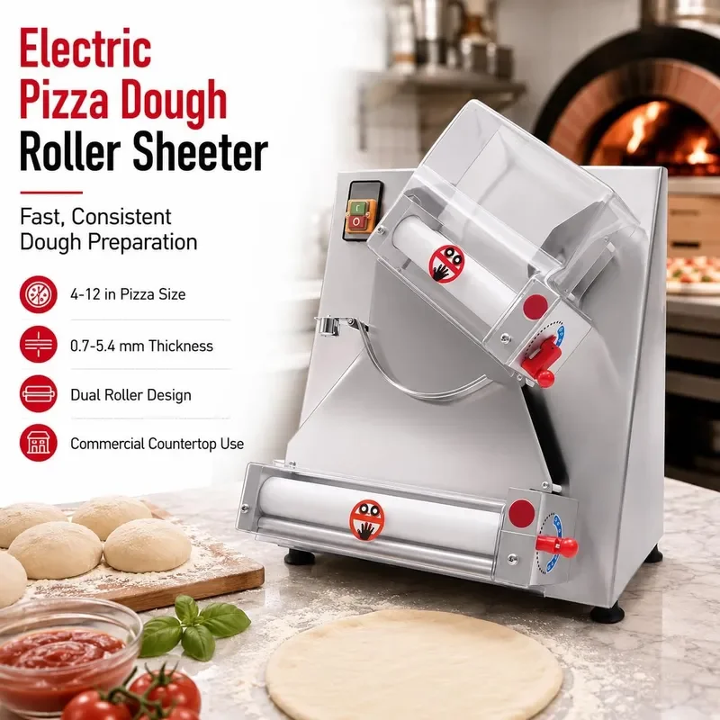 Pizza Dough Roller Sheeter 4-12 Commercial Electric Automatic Pizza Press Making Rolling Machine Adjustable Thickness