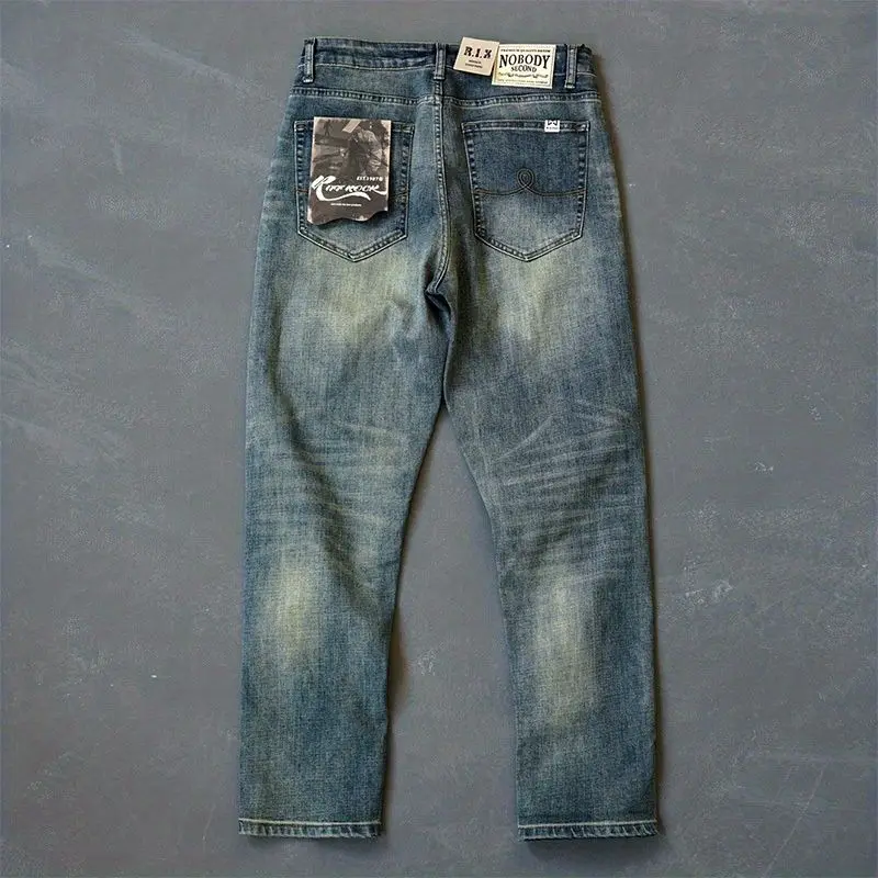 American Hiphop Pants Men\'s Clothing Jeans Autumn and Winter 2024 New Trendy Brand Retro Washed Elastic Small-legged Pants