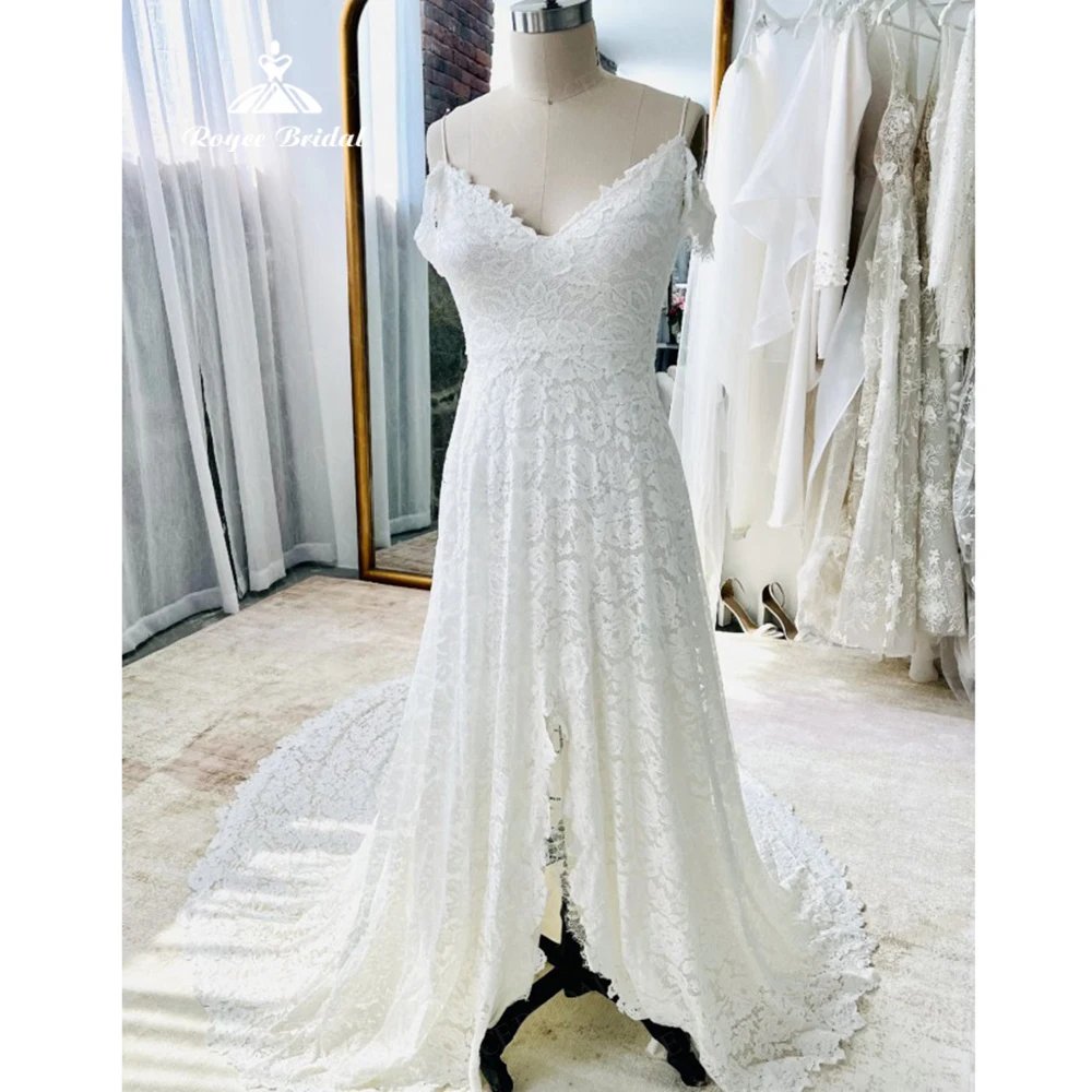 Robe de mariée élégante en dentelle, bretelles Spaghetti, Appliques, manches cape, style Boho, dos nu, avec traîne, robes de fête de mariage pour adultes, 2023