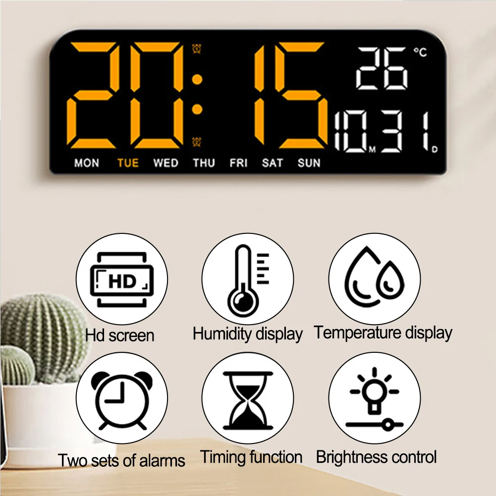 Modern Design For Cooking Digital Wall Clock Alarm Clock With Timer Automatic Brightness Dimmer Dual Alarm Function