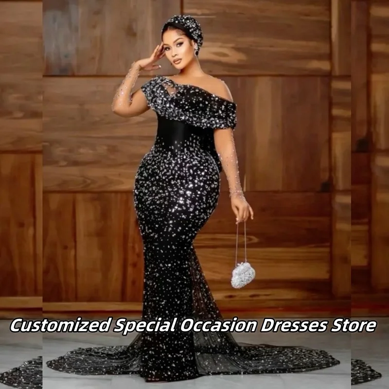 

Sparkle Rhinestones Luxury Party Evening Dress Transparent Sleeves Long Mermaid Prom Dresses Wedding Reception Gowns Customized