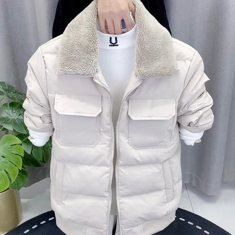 Men Jacket Lapel Slim Trendy Clothing Casual Autumn Winter Korean Fashion Coat Loose Pocket Yellow Black Light Grey Young Jacket