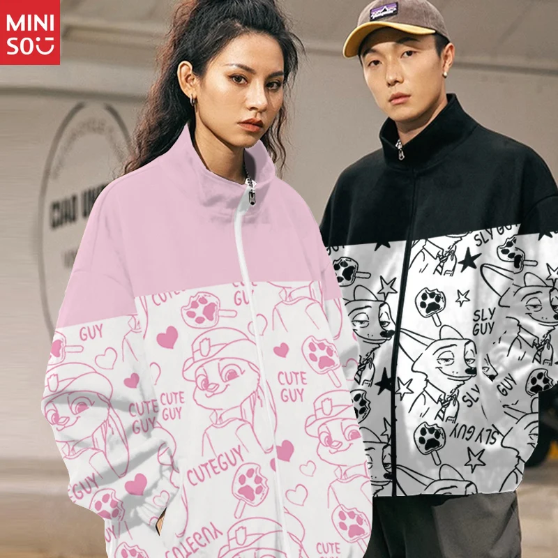 سترة Miniso Zootopia Judy Nick، معطف بياقة مزدوجة، سترة خريفية كرتونية