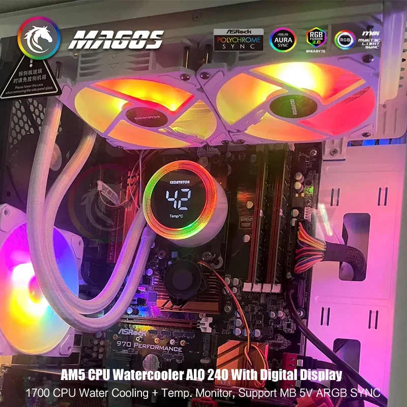 Chłodzenie wodne AIO CPU Cooler 240+ Monitor wyświetlacza, wentylator RGB Radiator cieczy Radiator LGA 1700/1200/115X/2011/2066/AM5/AM4/AM3 AMD