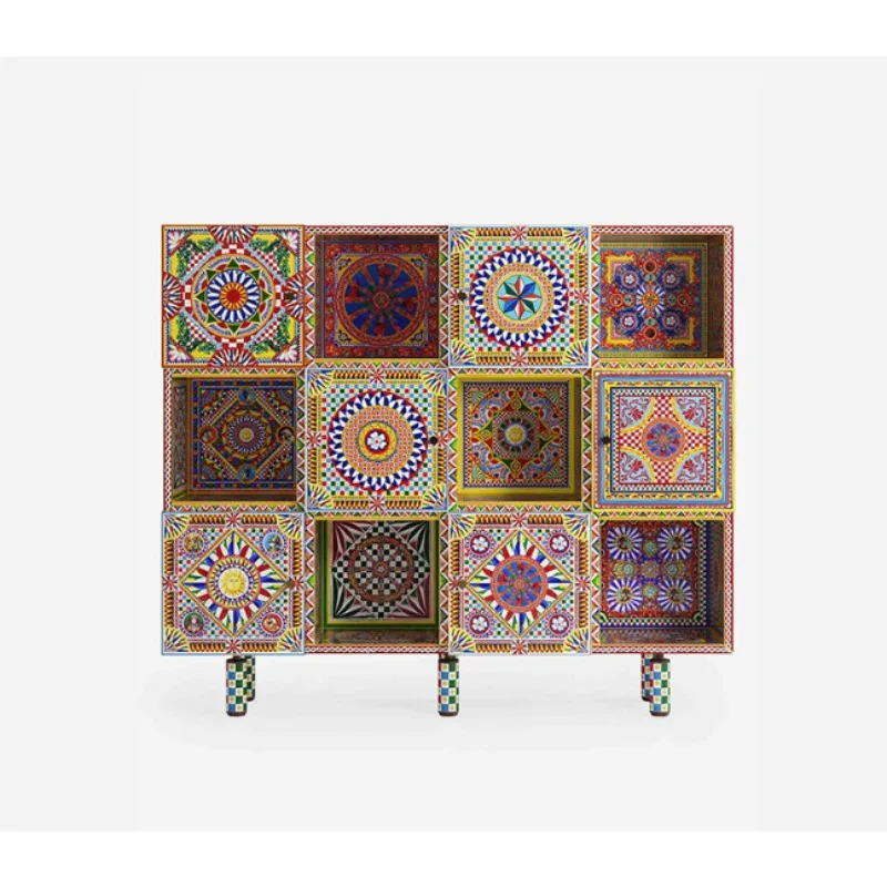 Retro color high-end dining side cabinet, living room chest