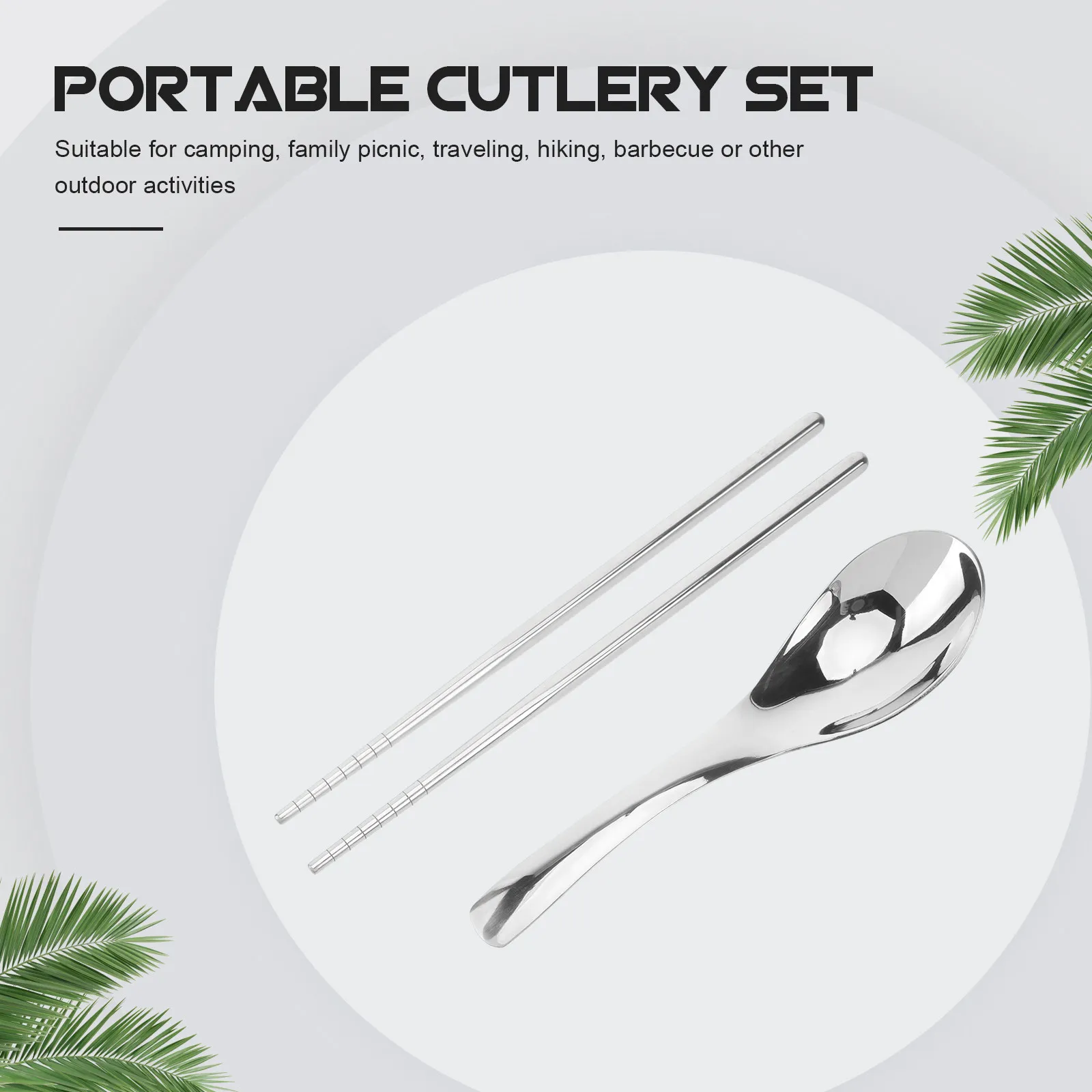 Spoon Chopsticks Set Stainless Steel Portable Flatware Green Silver for Travel Picnic School Camping Daily Use