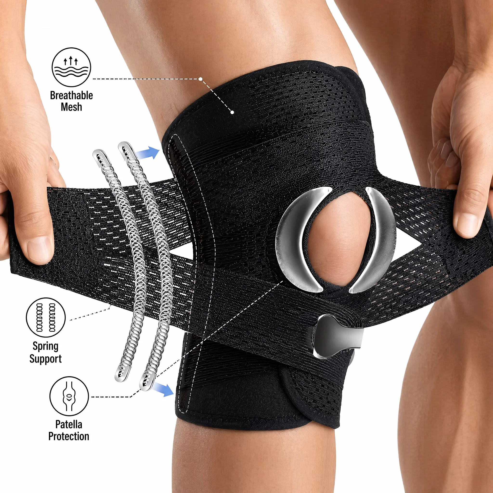 VBOSI Adjustable Knee Brace with Open Patella, Breathable Mesh Stabilizer for Sports, Arthritis, ACL, Meniscus Tear Pain Relief