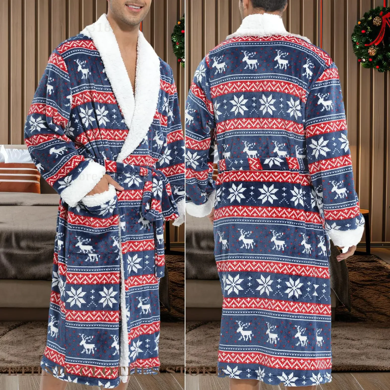 هالوين عيد الميلاد ملابس المنزل ملابس خاصة جديد الشتاء الرجال الفانيلا رداء كيمونو ثوب الحمام رشاقته الدافئة المرجان الصوف المتسكعون