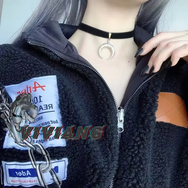 القوطية لوليتا بنات المخملية القمر المختنق قلادة للنساء Vintage القلائد مثير مع المعلقات JK موحدة الشرير القوطي الرقبة مجوهرات