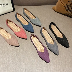 women's flat shoes large 42 / 43 upper breathable knitted sole non slip rubber material pointed shoes spring / summer2024 new