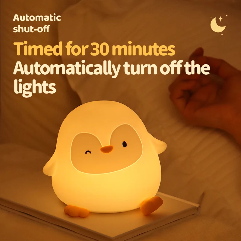 Cute Penguin Silicone Night Light USB Rechargeable LED Night Light Touch Dimming Timer Children Bedroom Decoration Birthday Gift