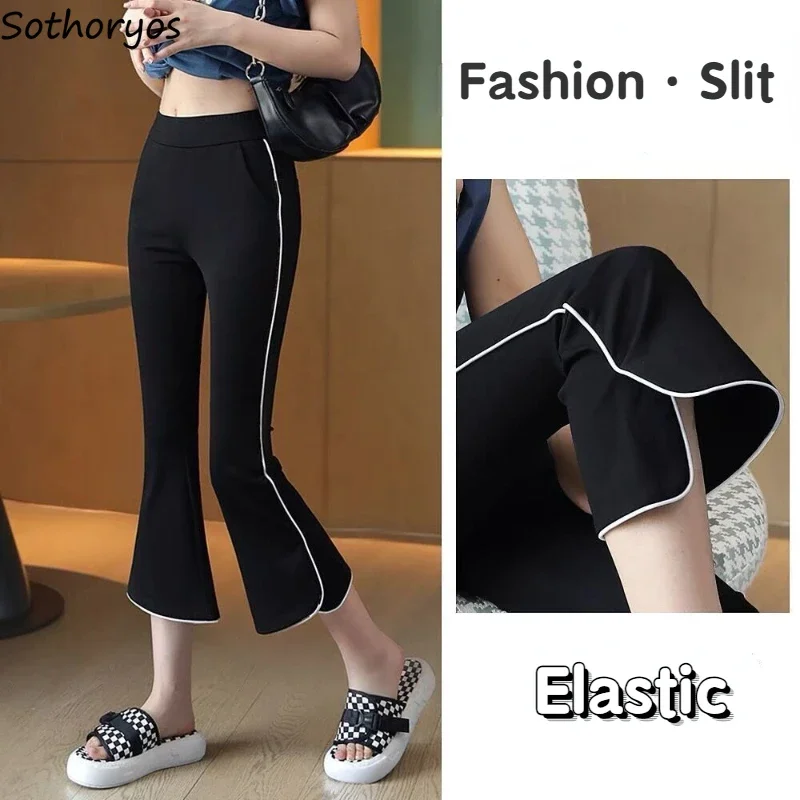 XS-3XL Pants Women Fashion Patchwork Simple Elastic Basics Elegant Joggers Calf-length Trousers Causal Sporty High Waist Summer