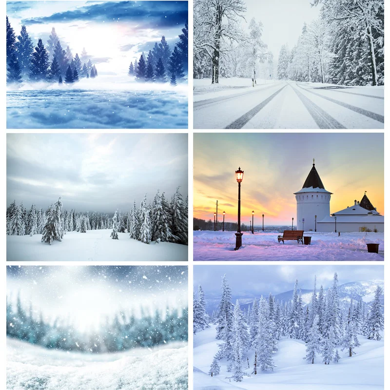 Winter Natural Scenery Photography Background Forest Snow Landscape Travel Photo Backdrops Studio Props  21101 XJS-03