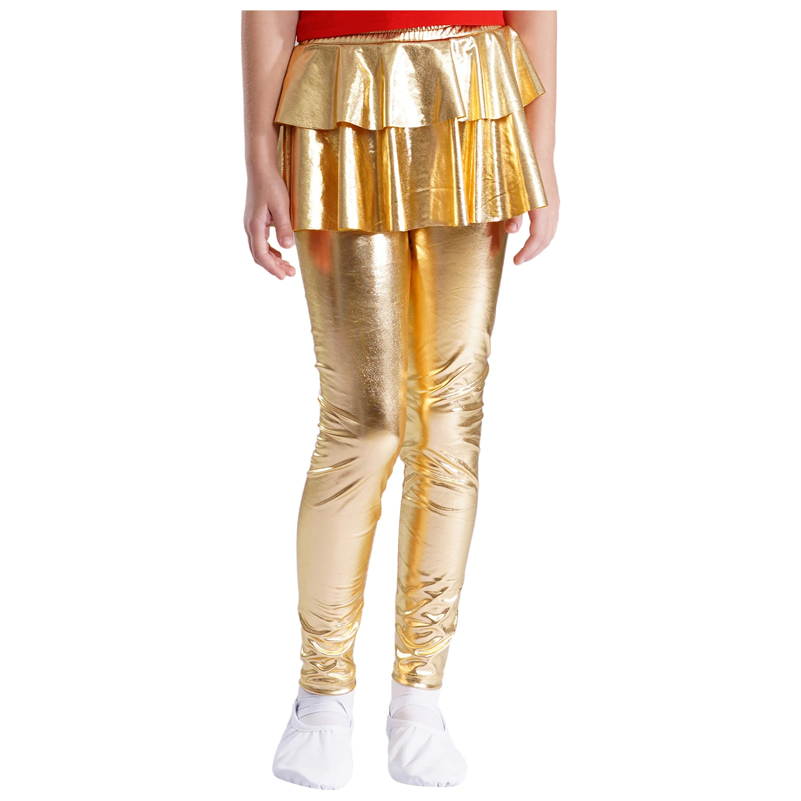 

Children Girls Skirted Leggings Shiny Gold Silver Metallic Ruffled Long Punk Pants Spring Summer Kids Pantskirt Kids Gift