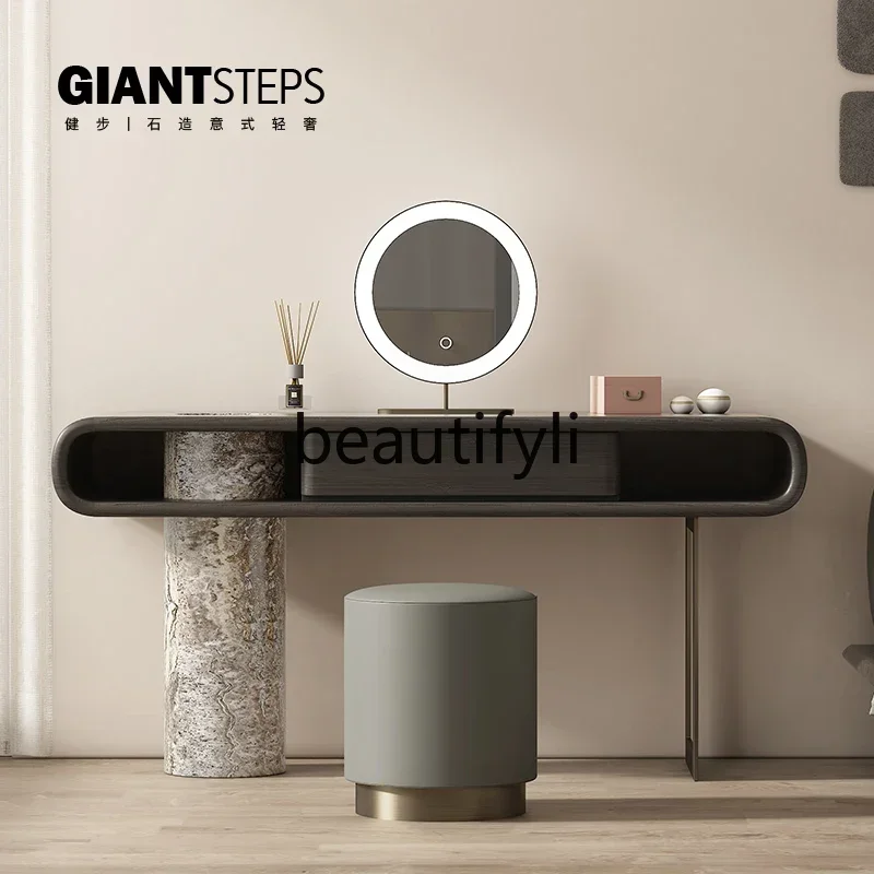 

Natural marble dresser modern minimalist makeup table bedroom Italian minimalist personality designer