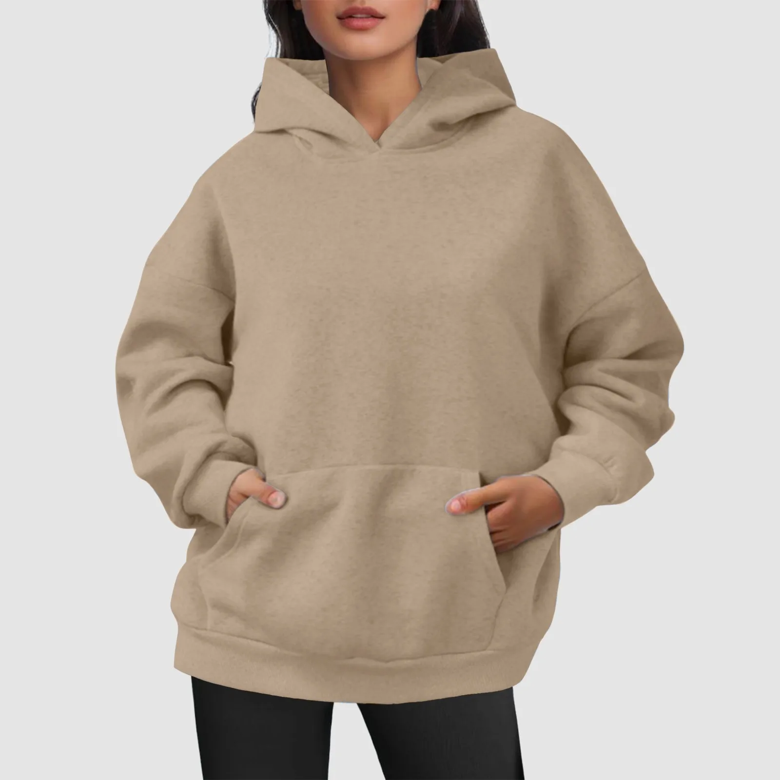 

NEW Women's Hooded Sweatshirts Solid Color Casual Pullovers Autumn Winter Exercise Jogger Sports Clothing