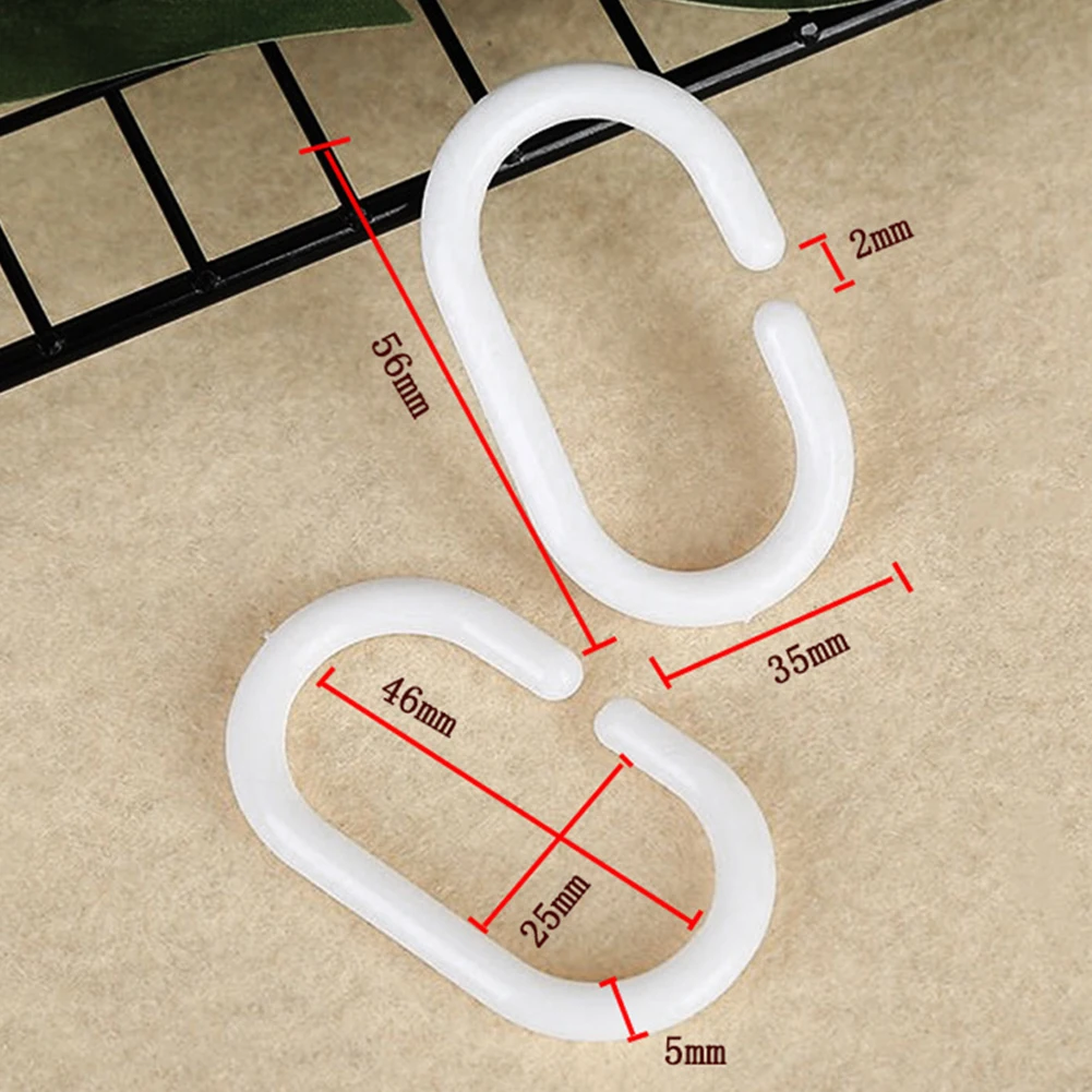 Bathroom Hooks Accessories C-Shaped Curtain Guide Hanger Plastic Privacy White 12pcs Rail Replacement Rings Shower