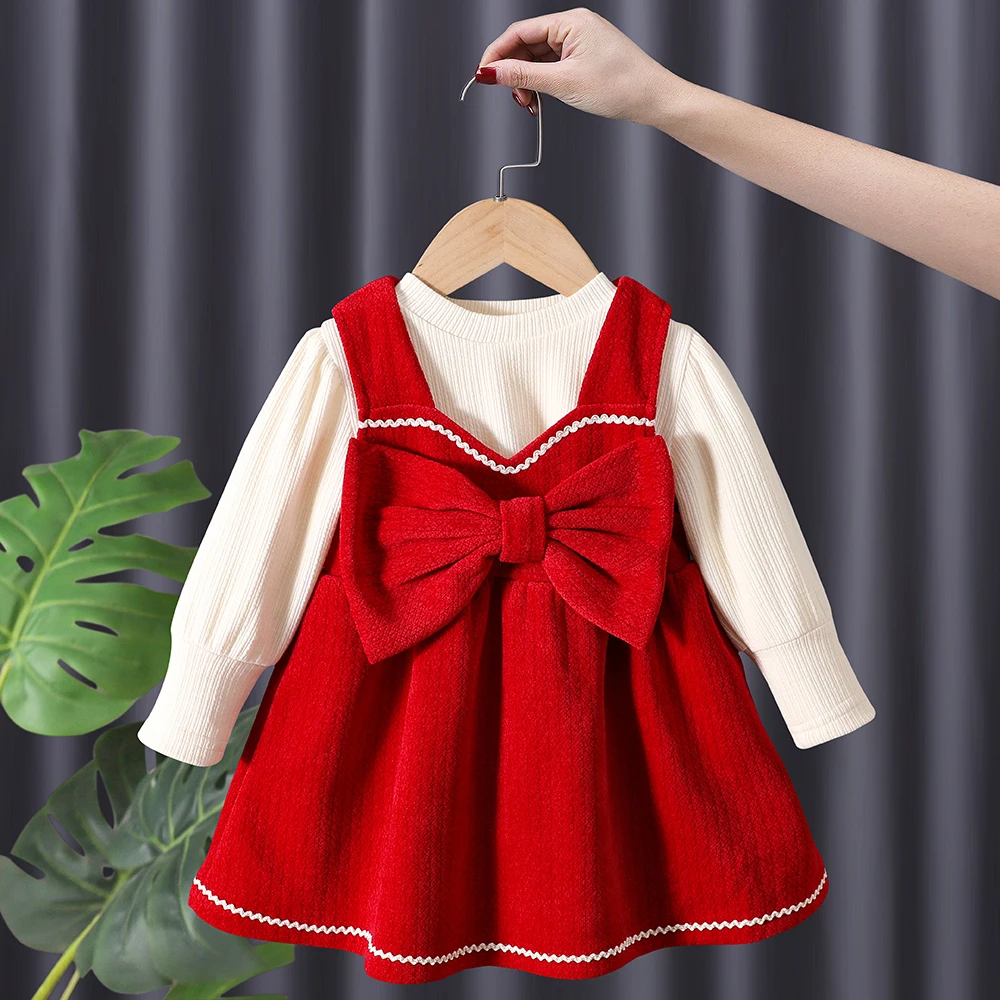 

Милый костюм принцессы для девочек из 2 предметов, зимние детские праздничные платья с бантом для младенцев, комплекты, детские платья