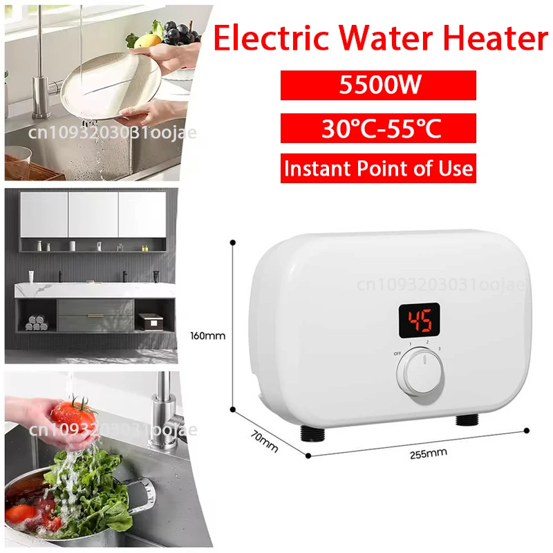 

Electric Water Heater-220V 5500W Small Instant Hot Water Heater Under Sink Plug in Tankless Water Heater on Demand with LCD