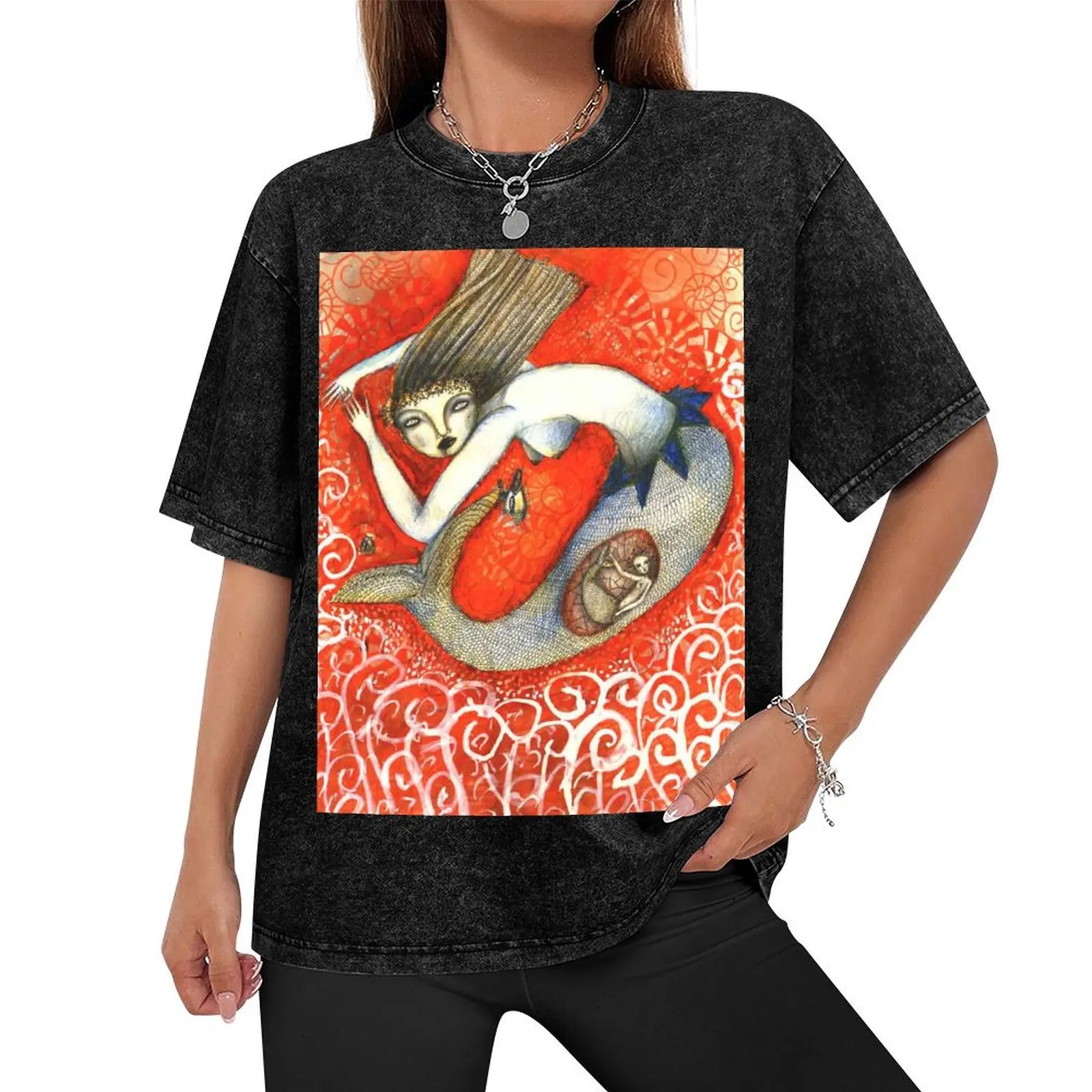 Sirena en Rojo T-Shirt Anime t-shirt sublime men clothes