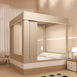 Large Space Square Mosquito Net Blackout Privacy Bed Curtain Bed Tent 3 Doors Encrypted Mesh Anti-mosquito Bed Canopy with Frame