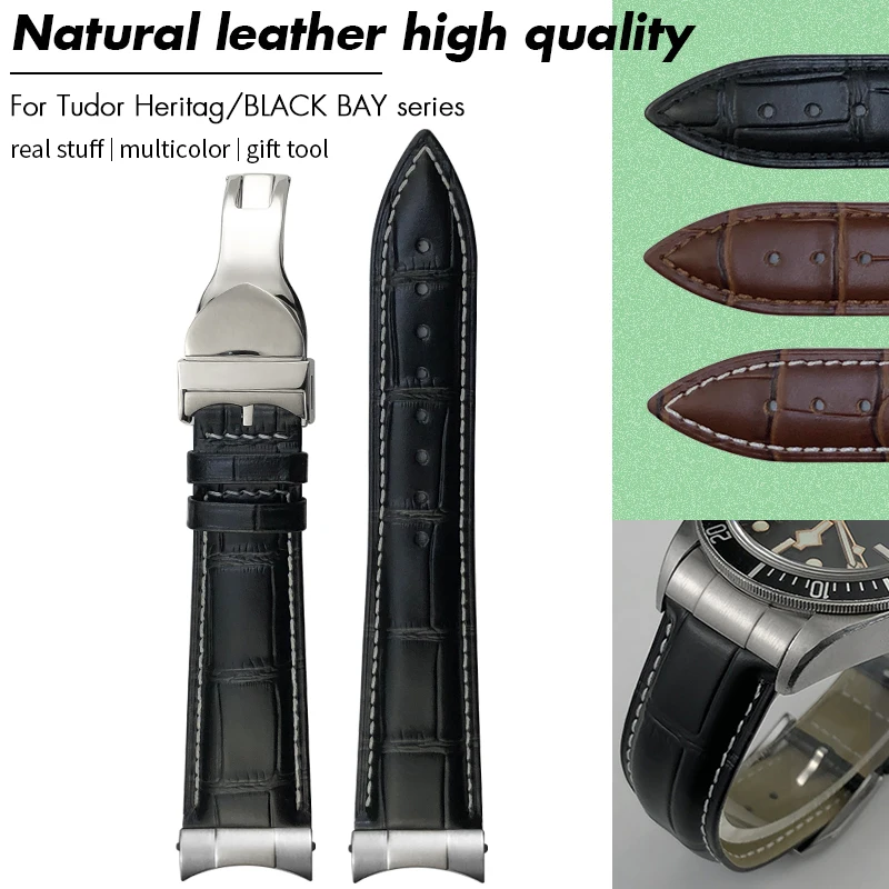 

Quality Cowhide Genuine Leather Watchband for Tudor 20mm 1958 22mm Black Bay BB58 M792 M793 M790 41mm 39mm Dial Watch Strap